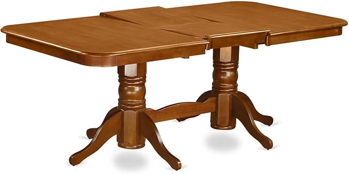 East West Furniture NANA9-SBR-W 9 Piece Kitchen Table & Chairs Set Includes a Rectangle Dining Room Table with Butterfly Leaf and 8 Solid Wood Seat Chairs, 40x78 Inch, Saddle Brown
