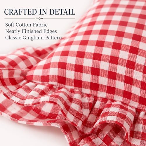 JoraLion Ruffled Throw Pillow Cover 24x24 Gingham Red - Image 6