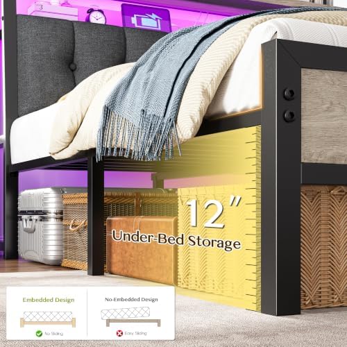 Full Bed Frame with Upholstered Headboard & Charging Station - Image 4