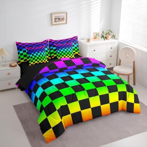 Multicolored Checkered Retro Comforter Set - Image 2