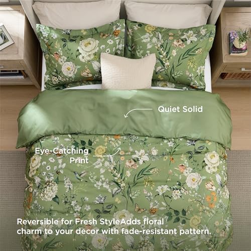 Bedsure Olive Green Floral King Size Comforter, Soft Fall Bedding 3 Pcs - Image 2
