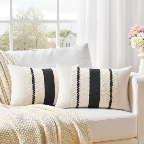 Fancy Homi Set of 1 Boho Black Long Lumbar Decorative Throw Pillow Cover 12x24 - Image 2