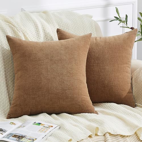 GAWAMAY 2 Pack Apricot Brown 18x18 Chenille Throw Pillow Covers by GAWAMAY