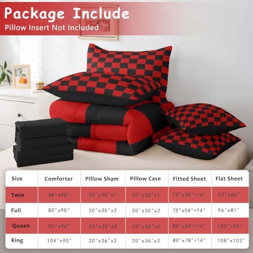 Feelyou Checkered 7 Piece Bedding Set Teen Red Black Plaid Comforter Set - Image 6