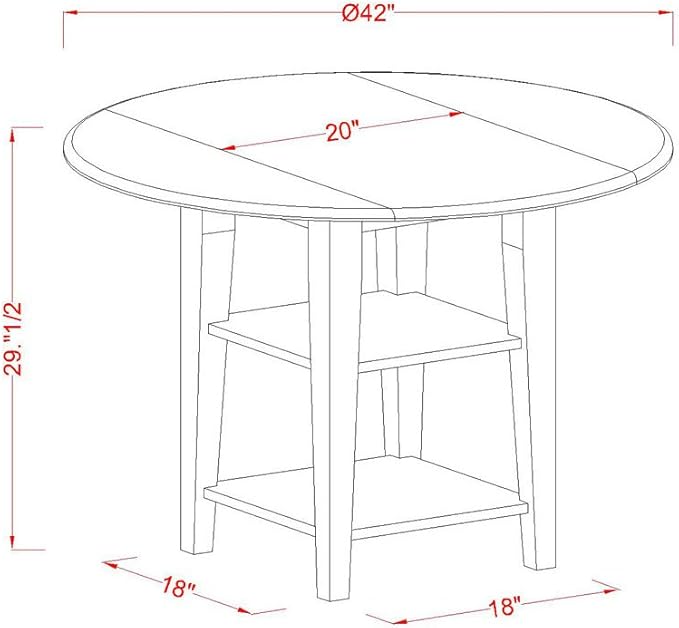 East West Furniture SUDA3-LWH-W 3 Piece Dining Room Table Set Contains a Round Dining Table with Dropleaf & Shelves and 2 Wood Seat Chairs, 42x42 Inch, Linen White