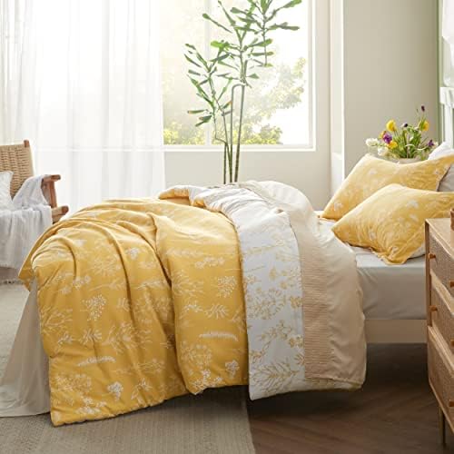 Bedsure Floral Comforter Set Cute Bedding Set Full Reversible Yellow - Image 4