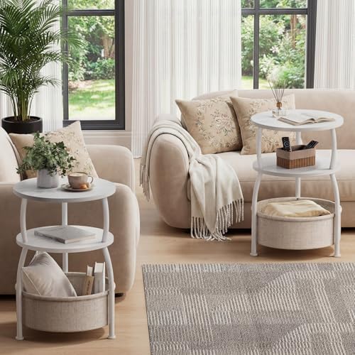 Round Side Table with Storage Basket, End Table Living Room - Image 6