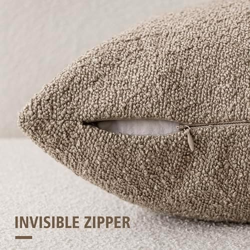 Foindtower Decorative Textured Boucle Throw Pillow Covers 20x20 Light Khaki - Image 2