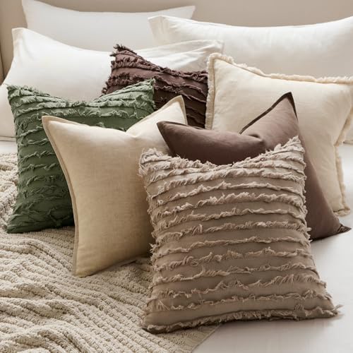 MIULEE Boho Linen Striped Throw Pillow Covers 20x20, Dark Olive Green - Image 6