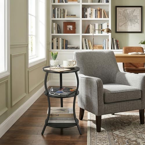 YEAKOO Small Side Table with Charging Station, 3-Tier Round end Table - Image 5