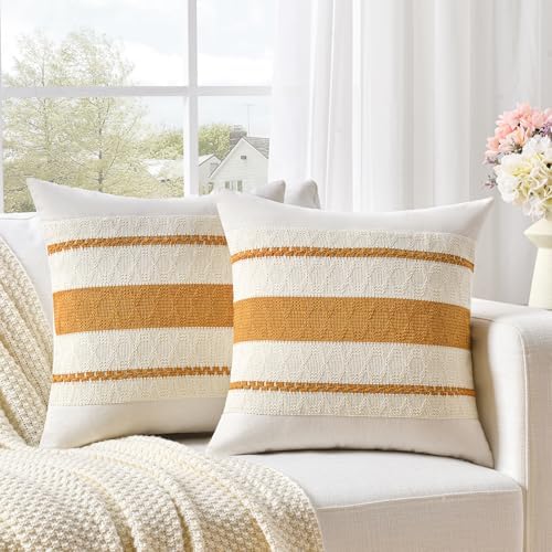 Fancy Homi Set of 1 Mustard Yellow Fall Decorative Throw Pillow Cover 18x18 Inch - Image 2