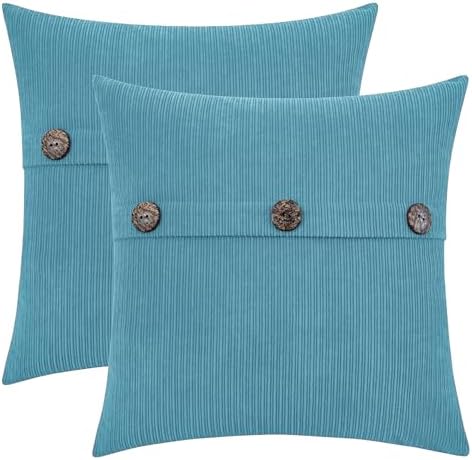 HWY 50 Smoke Blue Chenille Throw Pillow Covers 16x16 Inch Buttons Pack of 2 by HWY50