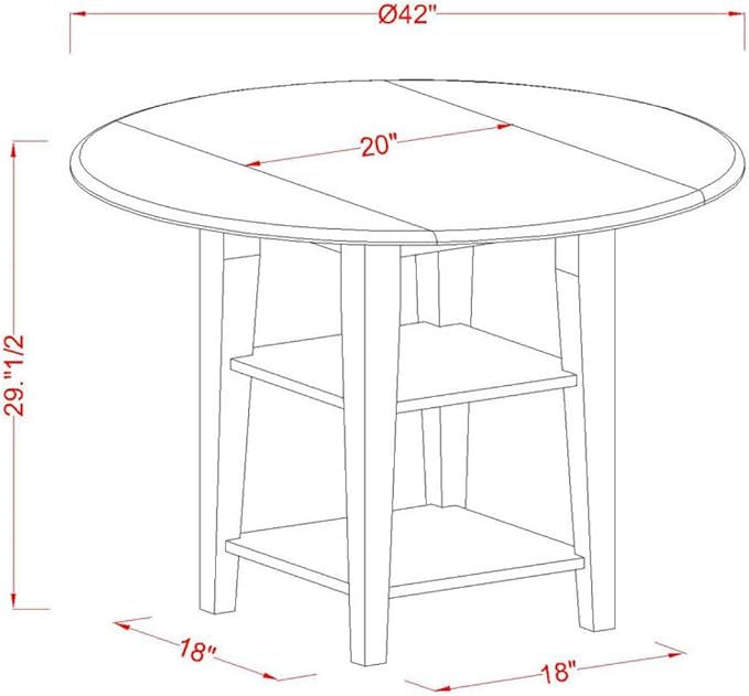 East West Furniture SUNI3-BCH-C 3 Piece Kitchen Table Set Contains a Round Dining Room Table with Dropleaf & Shelves and 2 Linen Fabric Upholstered Dining Chairs, 42x42 Inch, Black & Cherry