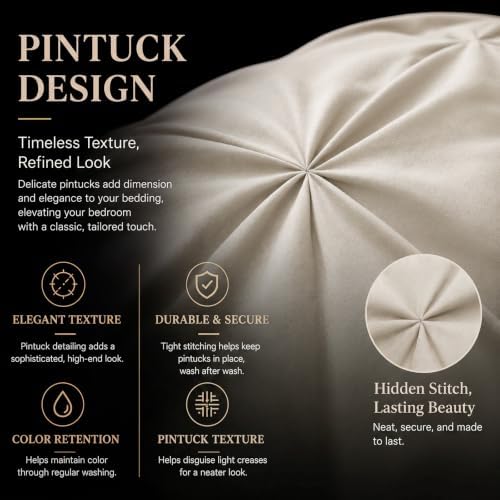 CozyLux Queen Comforter Set Beige, 7 Pieces Pintuck Bed in a Bag - Image 4