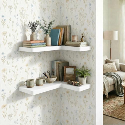 24 Inch Solid Wood Floating Corner Shelves, 2 Pack, Classic White - Image 7