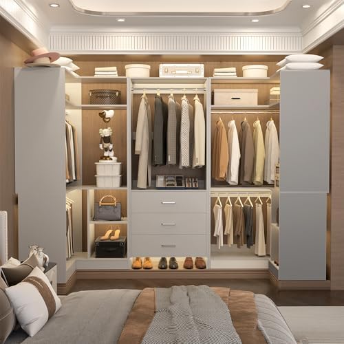 Aheaplus Closet System with Drawer，Hanging Rods， U-Shaped，Set of 3， Grey - Image 4