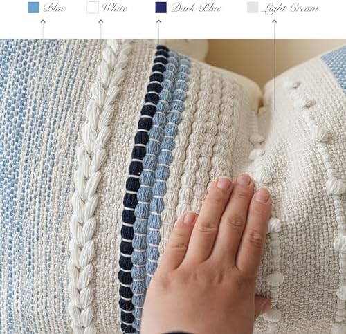 BlissBlush Coastal Blue Boho Decorative Throw Pillow Cover 20x20 Modern - Image 3