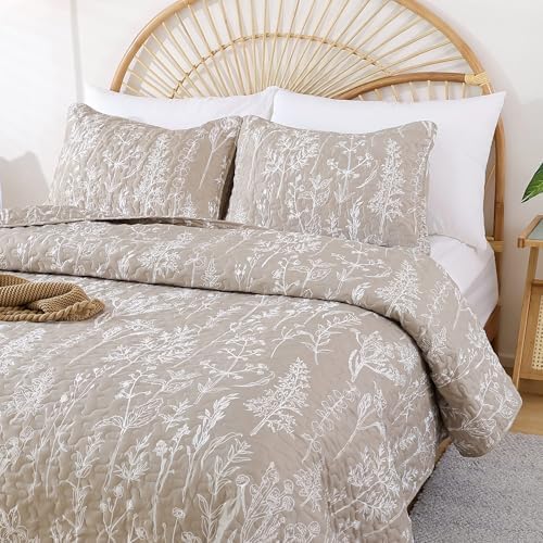 Twin Quilt, Oatmeal Quilt Set Floral Bedspread 2 Pcs Bedding Set - Image 5