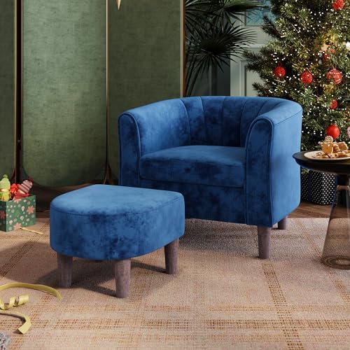 LINSY Accent Chair with Ottoman, Modern Armchair Comfy Barrel Reading Chair by Linsy
