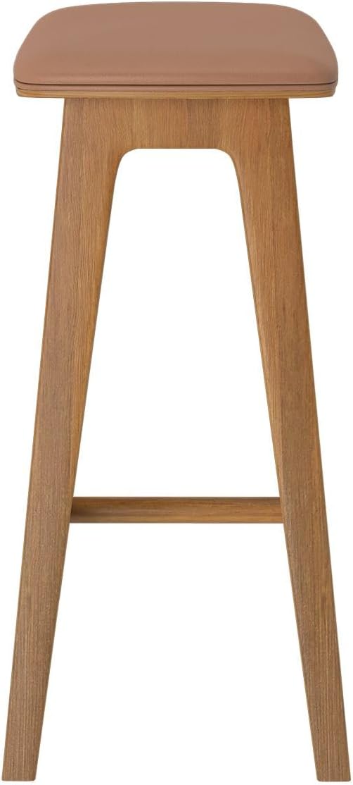 Plank+Beam Beryl Counter Height Stool - Mid-Century Modern Rubberwood Bar Stool with Faux Leather Seat, Metal Footrest, Easy Assembly, 4-Pack, Pecan/Toffee