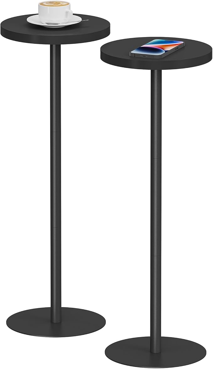 TUTOTAK Tall Round Side Table, Small End Table, Set of 2, Beside Table, Drink Table, Pedestal Side Table, livingroom, Black TB01BK0652