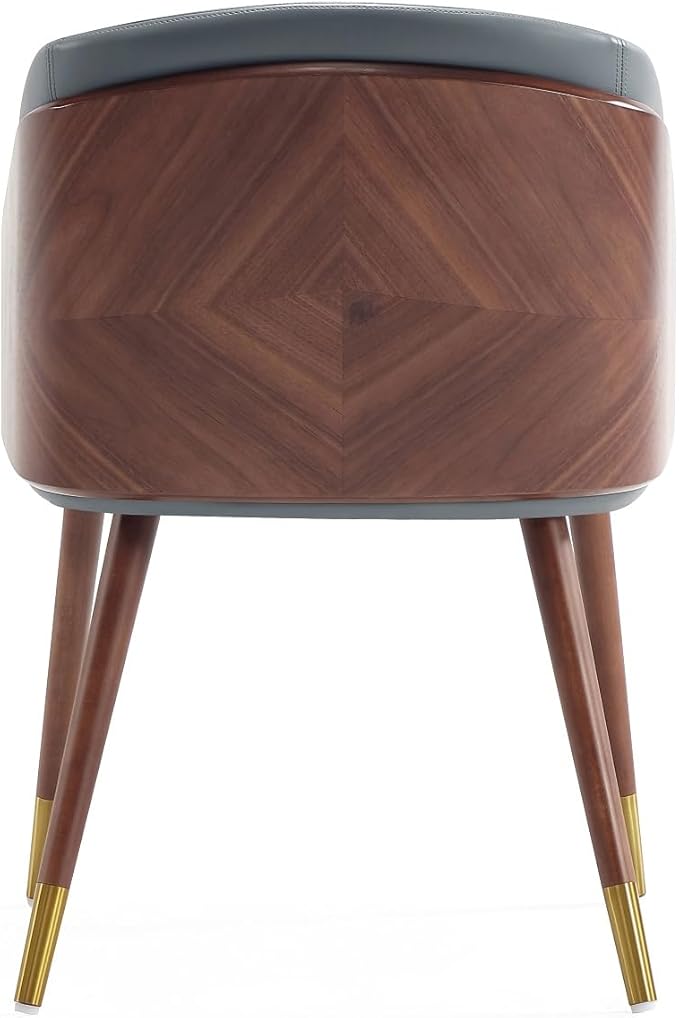 Manhattan Comfort Reeva Modern Dining Chair Upholstered in Tight Fit Leatherette, Accent Furniture with Solid Beech Wood Frame & Legs with Stylish Gold Tips, Set of 2, Graphite Grey