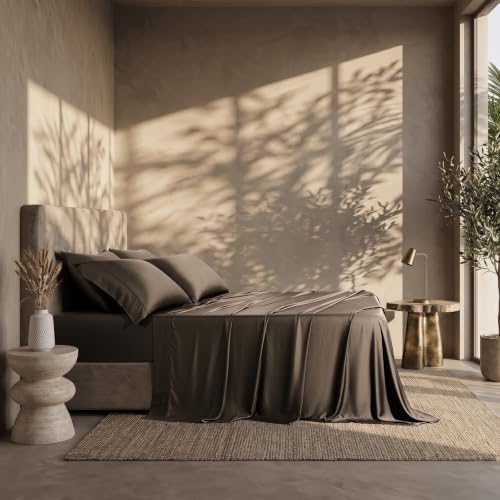 EverGrace 100% Rayon from Bamboo Sheet Set, Queen Size, Dark Brown - Image 2
