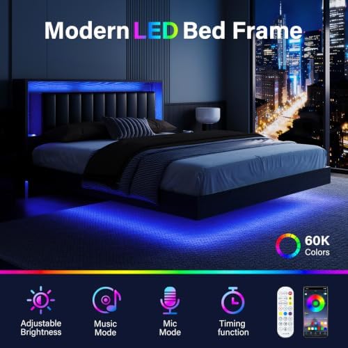 Belffin Full Size Floating LED Bed Frame, Modern Bed - Image 4