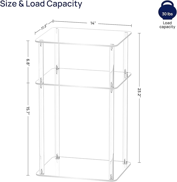 HMYHUM Acrylic Side Table for Small Spaces, 14" L x 11.5" W x 23.2" H, Nightstand/Bedside Table, Home Accent End Table for Living Room, Bedroom, 3 Tier, Clear