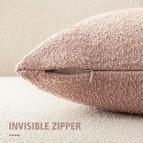 Foindtower Cozy Textured Boucle Lumbar Throw Pillow Covers 12x20 Light Pink - Image 2
