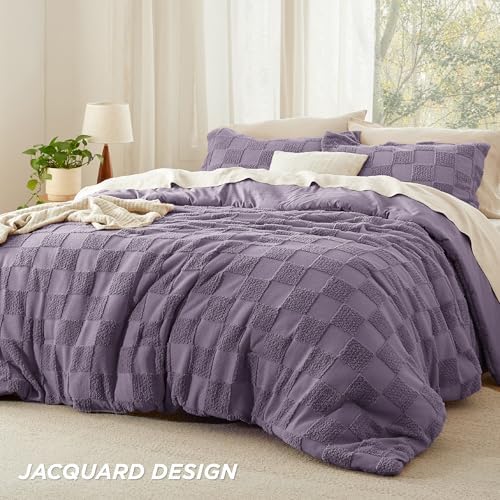 Bedsure Grayish Purple Comforter Queen Set, Boho Plaid Bedding Set 3 Pcs - Image 3