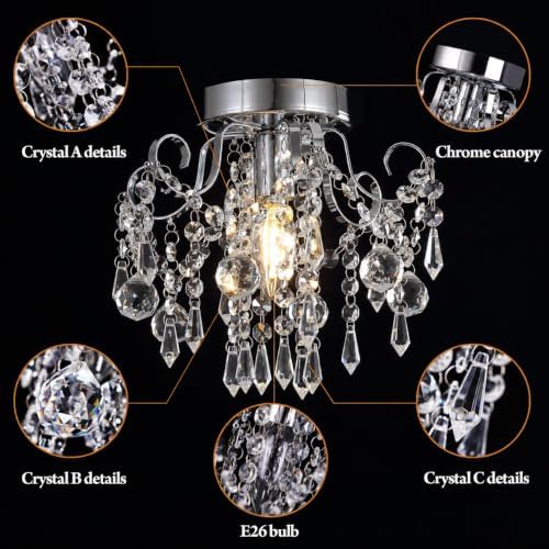 Q&S Small Crystal Chandelier, Flush Mount Ceiling Light - Image 3
