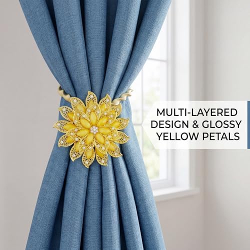 2 Pack Gold Yellow Flower Curtain Tiebacks Window Holdback Buckles - Image 2