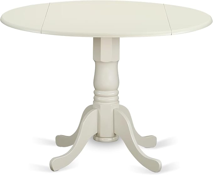 East West Furniture DMAD5-LWH-LC 5 Piece Dining Table Set for 4 Includes a Round Kitchen Table with Dropleaf and 4 Faux Leather Upholstered Dinette Chairs, 42x42 Inch, Linen White