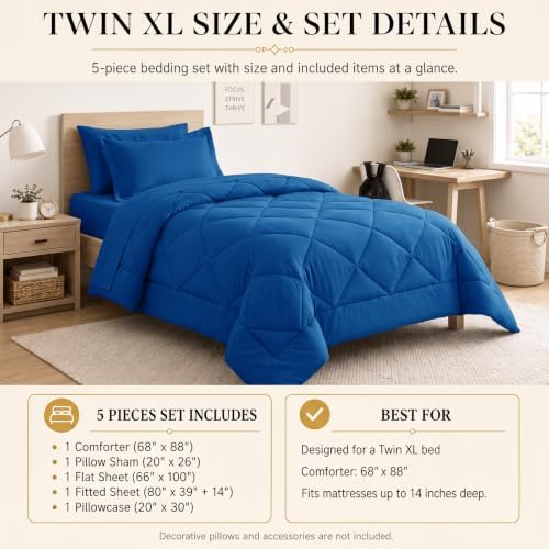 CozyLux Twin XL Comforter Set 68"x88" Classic Blue - Image 2