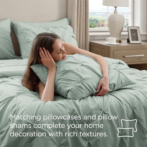 Bedsure 7-Piece King Size Comforter Set & Sheets, Sage Green King Bedding - Image 6