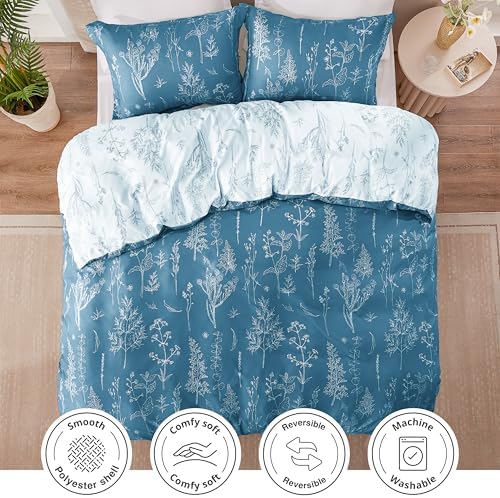 Love's cabin Floral Comforter Set Cute Bedding Full Reversible Mineral Blue - Image 5