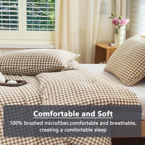NSNLGSGC Tan Gingham King Comforter Set, 3 Pieces - Image 4