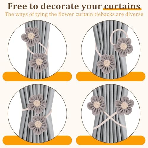 4 Pack Flower Curtain Tiebacks, Rope Curtain Tiebacks Boho Style, Simple - Image 5