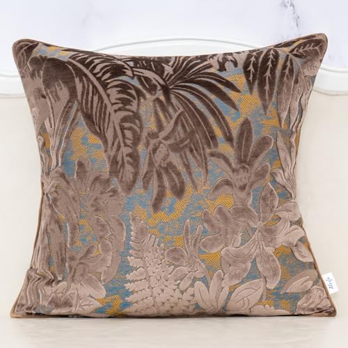 Alerfa Brown Throw Pillow Cover 20x20 Inch, Square Cut Velvet Maple Leaf by Alerfa