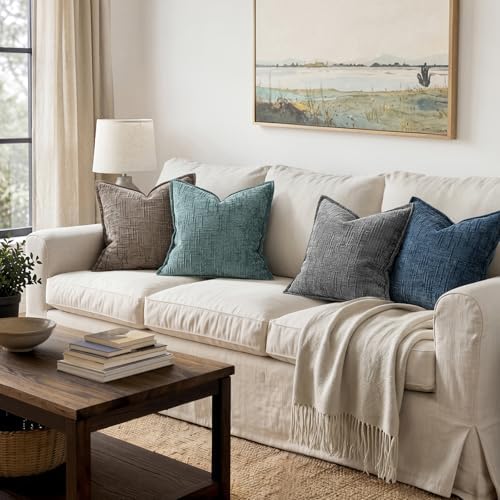 MIULEE Slubby Textured Decorative Throw Pillow Covers Dark Grey 18x18 - Image 6