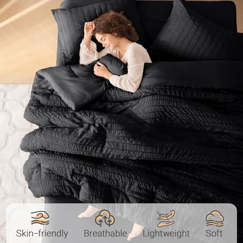 MUXHOMO Queen Comforter Set 7 Pieces, Seersucker Bed in a Bag - Image 2