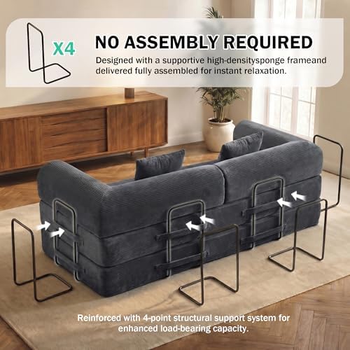 79" Convertible Futon Sofa Bed, Boneless Couch, Dark Gray - Image 4