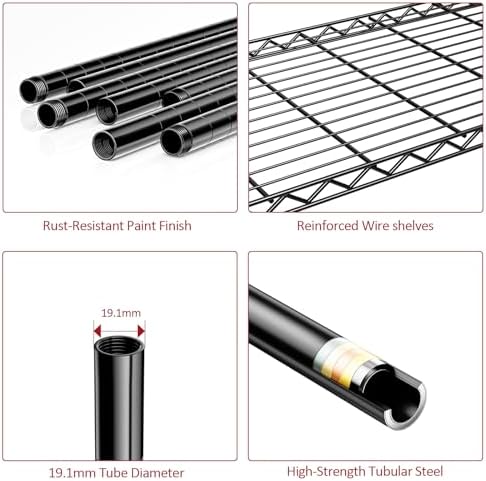 IZEUK 5 Tier Black Metal Storage Shelves, Heavy Duty Wire Shelving Rack - Image 5
