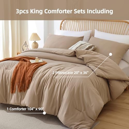 ROSGONIA King Size Comforter Set Taupe Brown - Image 3