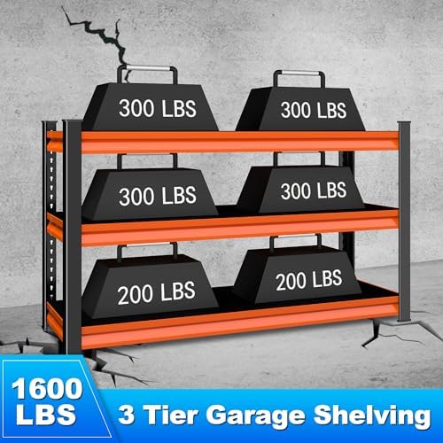 3-Tier Garage Shelving Heavy Duty, 1600lbs Load Capacity Utility Rack Shelves & - Image 4