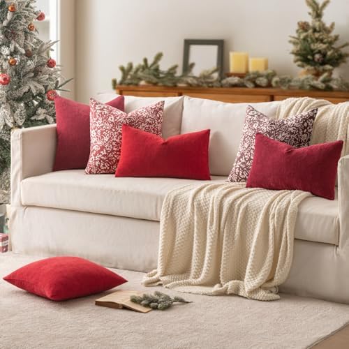 MIULEE Christmas Red Chenille Couch Throw Pillow Covers - Image 3
