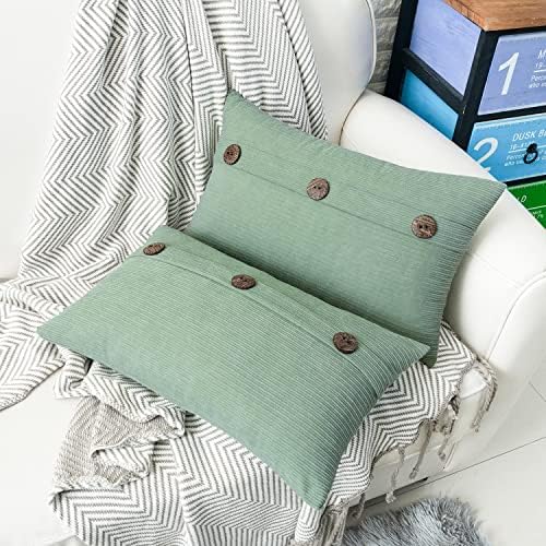 HWY 50 Sage Green Chenille Throw Pillow Covers 12x20 Inch Buttons Pack of 2 - Image 4