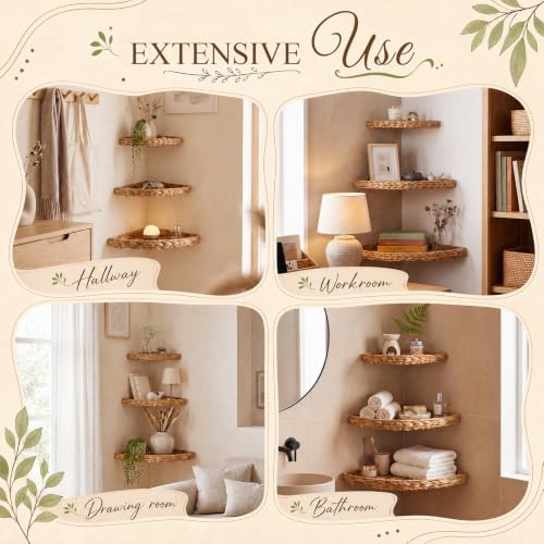 Set of 3 Wicker Floating Corner Shelf Boho Wall Decor - Image 5