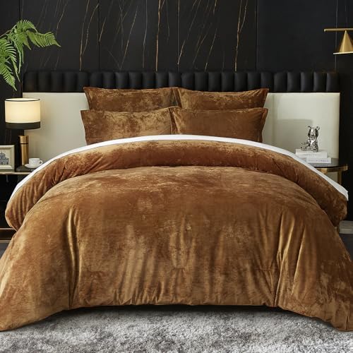 Crushed Velvet Comforter Set Queen Size 5 Pieces Soft Bedding by Ivellow